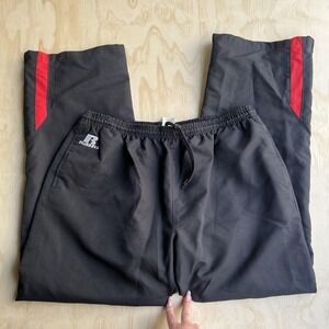 Russell Track Pants Mens Medium Black Red Side Stripe Zip Hem Elastic Waist
